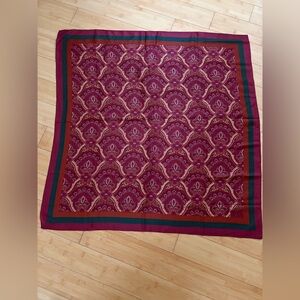 Bill Blass Vintage Silk Scarf Cranberry and Navy